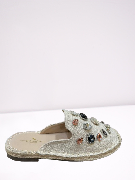 Jeweled Espadrille Slide Mule