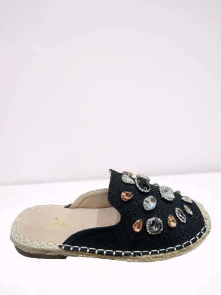 Jeweled Espadrille Slide Mule