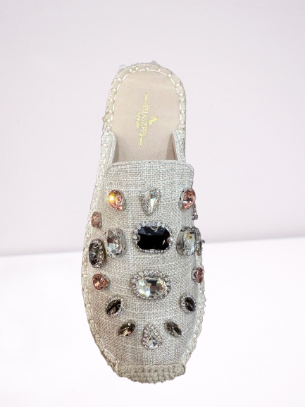 Jeweled Espadrille Slide Mule