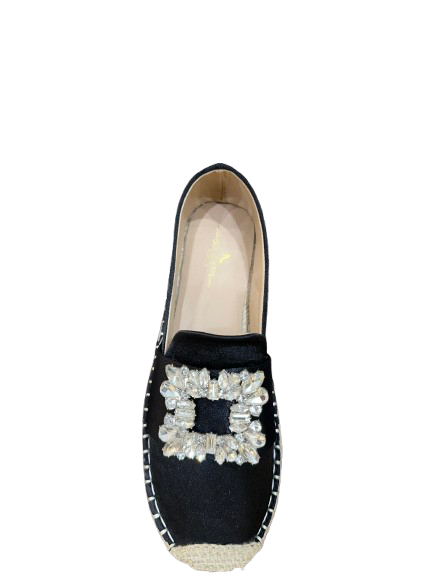 Crystal Buckle Espadrilles Loafers