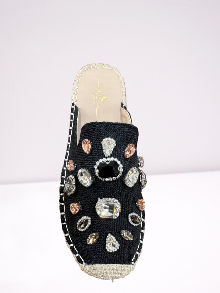Jeweled Espadrille Slide Mule