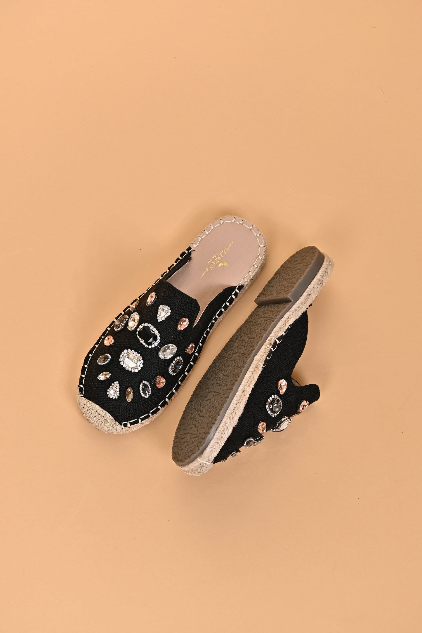 Jeweled Espadrille Slide Mule