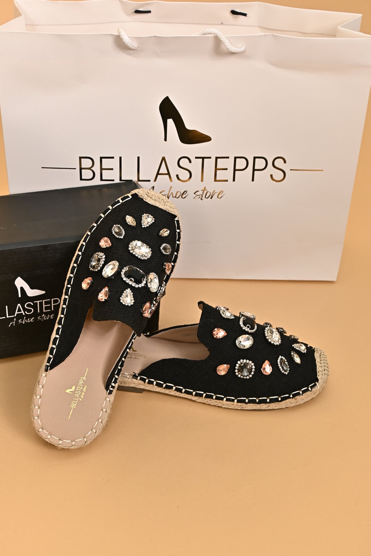 Jeweled Espadrille Slide Mule