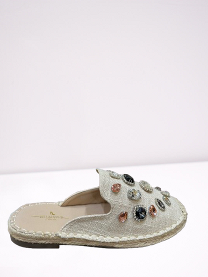 Jeweled Espadrille Slide Mule