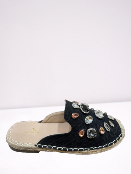 Jeweled Espadrille Slide Mule