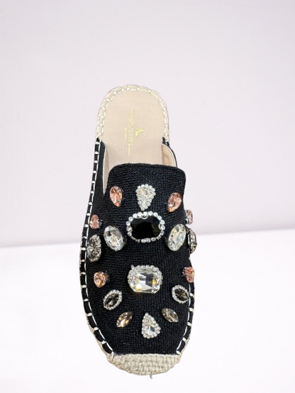 Jeweled Espadrille Slide Mule