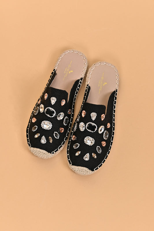 Jeweled Espadrille Slide Mule