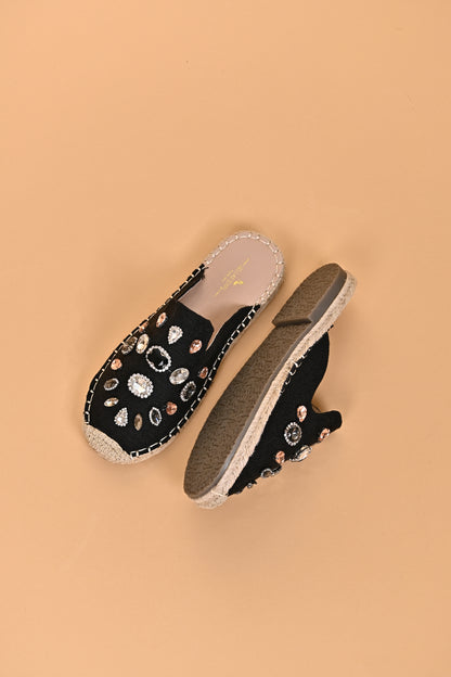 Jeweled Espadrille Slide Mule